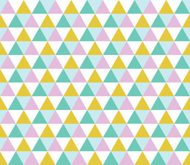 Seamless geometric pattern with colorful triangles on white background. Seamless abstract triangle geometrical background. Infinity geometric pattern. Vector illustration.