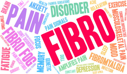 Fibro Word Cloud on a white background. 