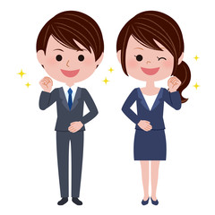 スーツ姿の男女（ガッツポーズ）