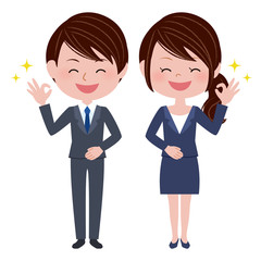 スーツ姿の男女（OKサイン）