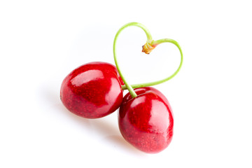 heart shaped cherry on white background