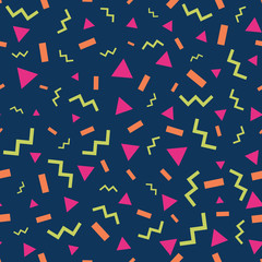 Seamless memphis design pattern, geometric, geo, seamless fabric print, abstract colorful background