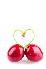 heart shaped cherry on white background