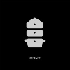 white steamer vector icon on black background. modern flat steamer from kitchen concept vector sign symbol can be use for web, mobile and logo.