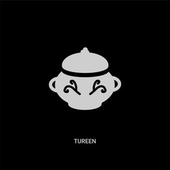 white tureen vector icon on black background. modern flat tureen from kitchen concept vector sign symbol can be use for web, mobile and logo.