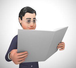 Reading a report business character wants information to educate himself - 3d illustration