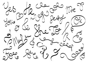 Hand drawn set of lines.Marker line divider, handmade pencil strokes brush and drawing dividers.Curve frame, decoration borders or floral ornament ink dividing isolated elements.Vector illustration. 