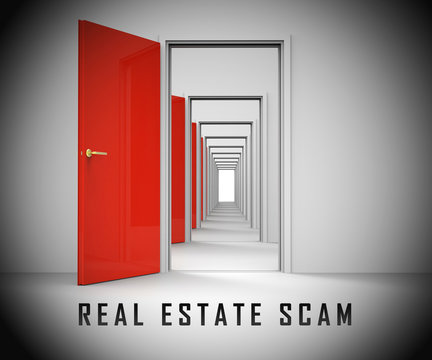 Real Estate Scam Doorways Depicting Property Deceit And Deception - 3d Illustration