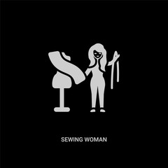 white sewing woman vector icon on black background. modern flat sewing woman from ladies concept vector sign symbol can be use for web, mobile and logo.
