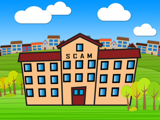 Obraz na płótnie Canvas Property Scam Hoax Building Depicting Mortgage Or Real Estate Fraud - 3d Illustration