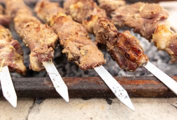 Meat on skewers roasted over charcoal
