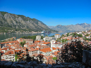 Landscape of Kotor bay, Montenegro, Europe. Beautiful view with the sea, mountains, old city,...