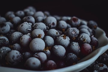 black currant, berries, frozen currant, still life, dark background, milk with berries, pour over milk