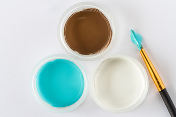 Brown, White, and Blue Craft Paint