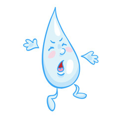 A drop of pure water falls. In cartoon style. Isolated on white background. Vector illustration.
