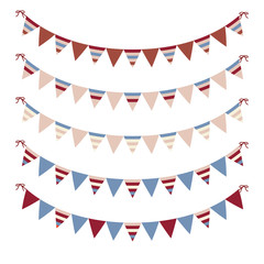 Obraz premium Set of garlands, triangular bright festive flags isolated on white background