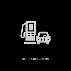 white car in a gas station vector icon on black background. modern flat car in a gas station from mechanicons concept vector sign symbol can be use for web, mobile and logo.