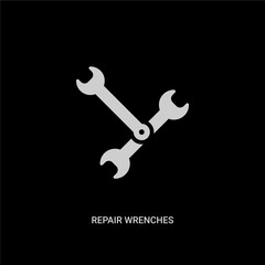 white repair wrenches vector icon on black background. modern flat repair wrenches from mechanicons concept vector sign symbol can be use for web, mobile and logo.
