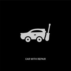 white car with repair equipment vector icon on black background. modern flat car with repair equipment from mechanicons concept vector sign symbol can be use for web, mobile and logo.