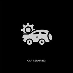 white car repairing vector icon on black background. modern flat car repairing from mechanicons concept vector sign symbol can be use for web, mobile and logo.
