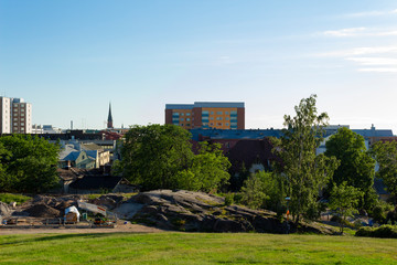 Fototapeta na wymiar View of Turku city from Puolalanmäki hill on a summer day in Finland.