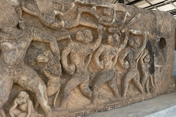 Stone carved bas relief of Ramayana epic depicted monkey god, Khmer art