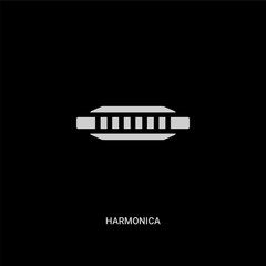 white harmonica vector icon on black background. modern flat harmonica from music and media concept vector sign symbol can be use for web, mobile and logo.