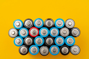 Used batteries. Waste collection and recycling. Environmental Protection. Batteries background.