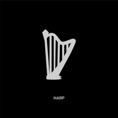 white harp vector icon on black background. modern flat harp from music and media concept vector sign symbol can be use for web, mobile and logo.