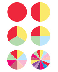 pie charts in multiple colors - diagrams for infographics - white background