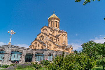 Fototapeta na wymiar Holy Trinity Cathedral of Tbilisi (Sameba) - the main cathedral of the Georgian Orthodox Church located in Tbilisi, the capital of Georgia