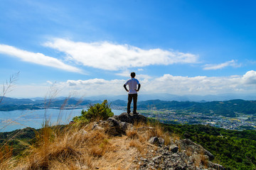 Obraz premium 写真素材：五剣山、見下ろす、男性、風景、自然