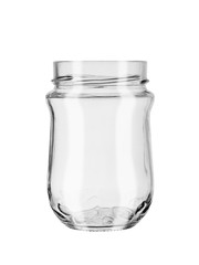 empty glass jar without cover isolated on a white background with patches of light