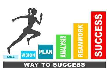 Businesswoman running up stairway to the top, Business concept growth and the path to success. Vector illustration