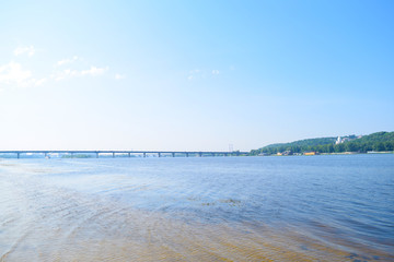 View of the big river in the city. Landscape summer.