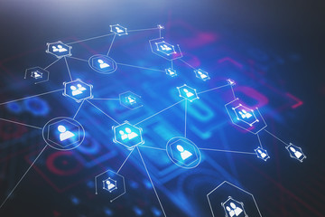 Blue and red social network interface