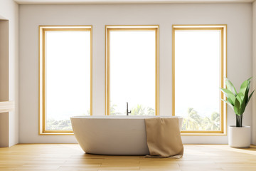 Fototapeta na wymiar Loft white bathroom interior with tub