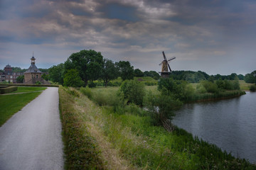 View on the gate and windmill in Gorinchem , Netherlands