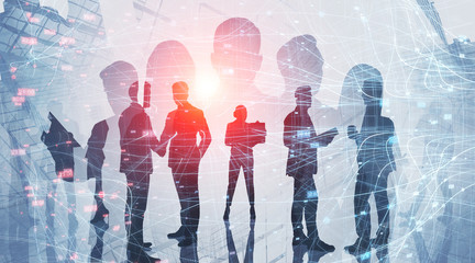 Silhouettes of business team, network