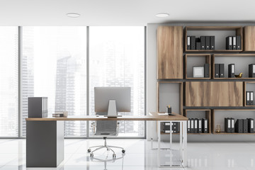 Panoramic white CEO office interior