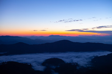 Fototapeta na wymiar Mountain scenery during the sunrise