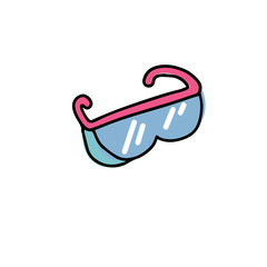 Goggles or Safety Glasses. Protective workwear to protect human eyes. Single hand drawn object isolated on a white background. Safety glasses in laboratory in childish doodle style.