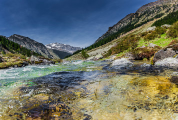 Fototapeta na wymiar Bergbach am Lac de Suyen im Val dàzun Pyrenäen