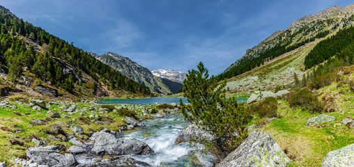 Fototapeta na wymiar Bergbach am Lac de Suyen im Val dàzun Pyrenäen