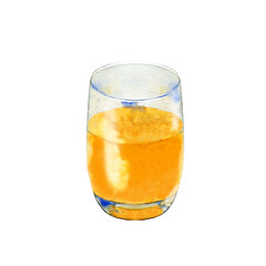 Watercolor illustration of glass of orange juice