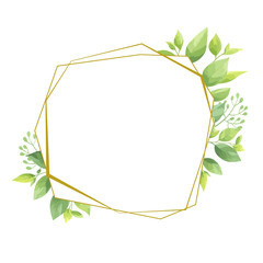 Green leaves geometric frame template. Vector illustration.