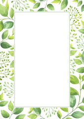 Floral frame template. Green leaves border. Vector illustration.