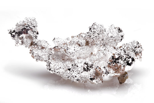 crystalline silver nugget from Reno, Nevada isolated on white background