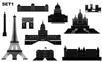 Paris vintage historical buildings silhouettes