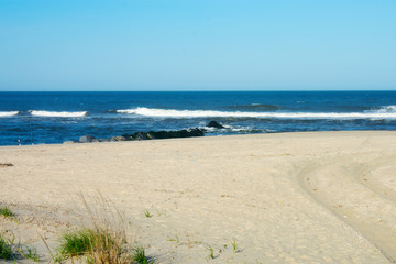 Fototapeta na wymiar Sandy Hook Beach at Atlantic Highlands, New Jersey, on a beautiful sunny spring day -06